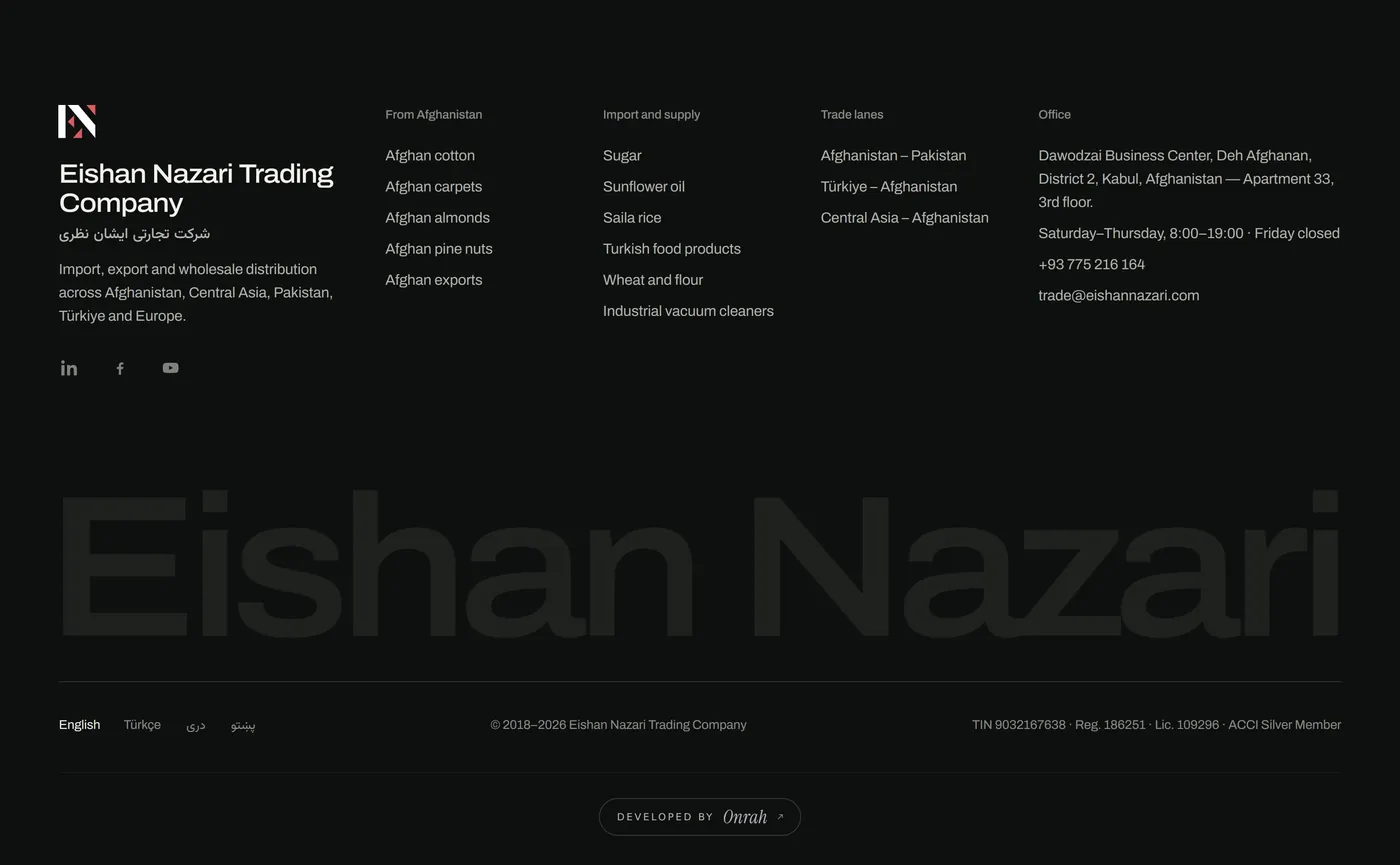Eishan Nazari website — footer on desktop