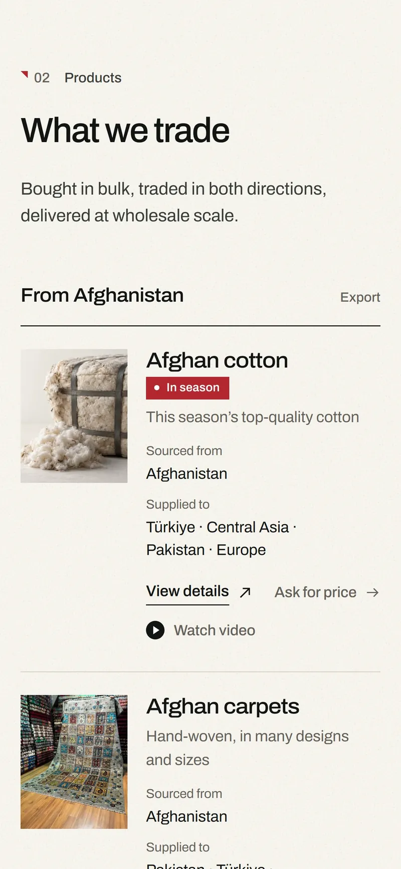 Eishan Nazari website — products section on mobile