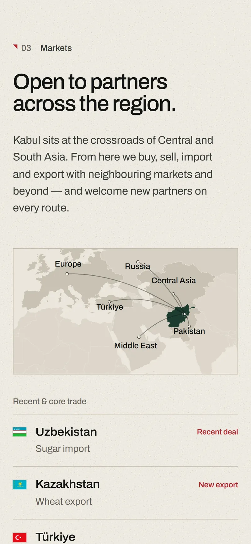 Eishan Nazari website — markets section with the map on mobile